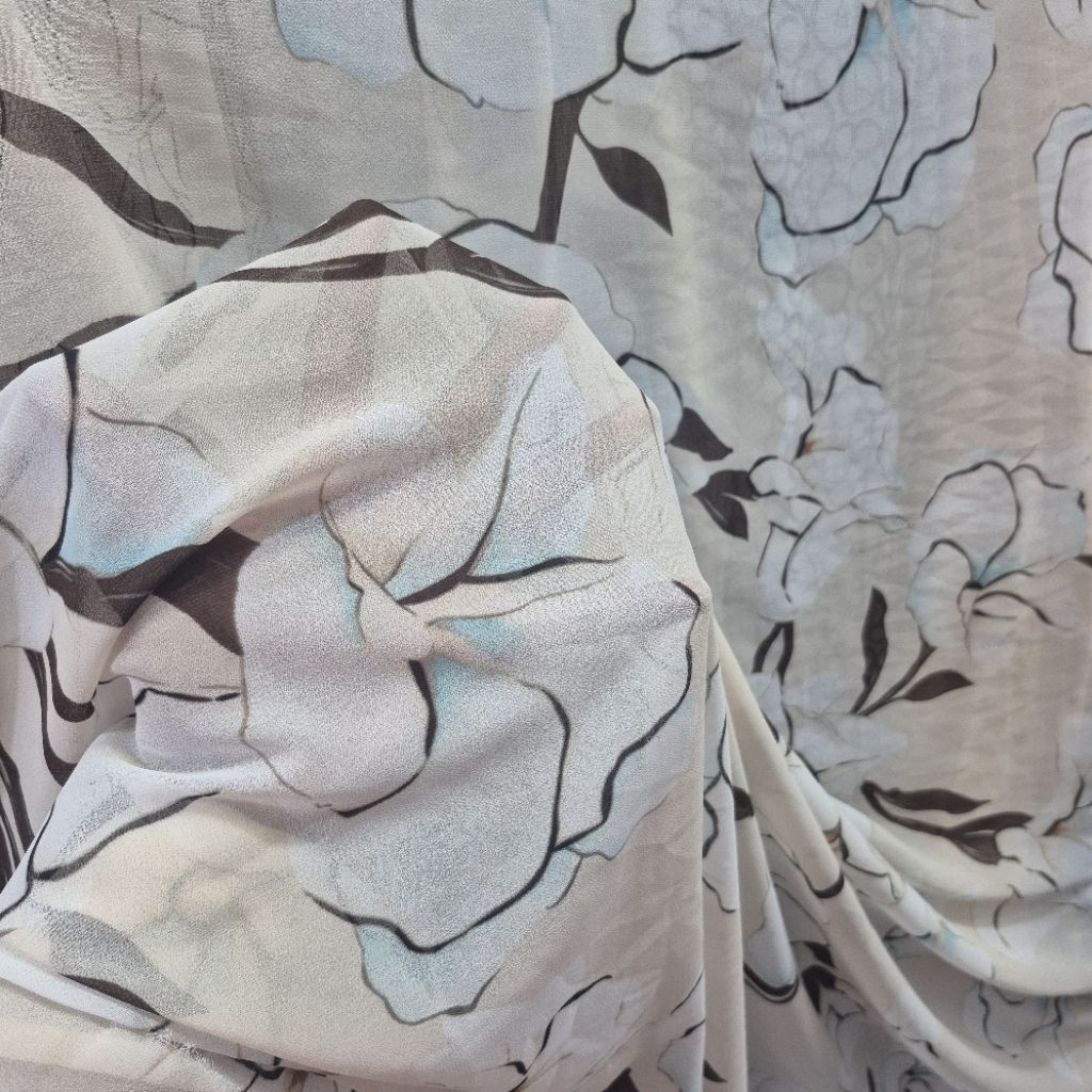 KAIN SIFON CERUTY PREMIUM MOTIF BUNGA BESAR SISA GARMENT - KAIN SIFON MOTIF KEMBANG BESAR - BAHAN KA