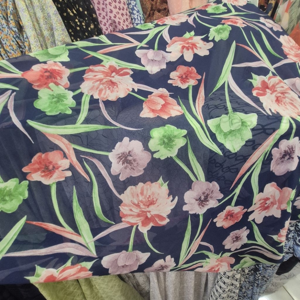 KAIN SIFON CERUTY PREMIUM MOTIF BUNGA BESAR SISA GARMENT - KAIN SIFON MOTIF KEMBANG BESAR - BAHAN KA