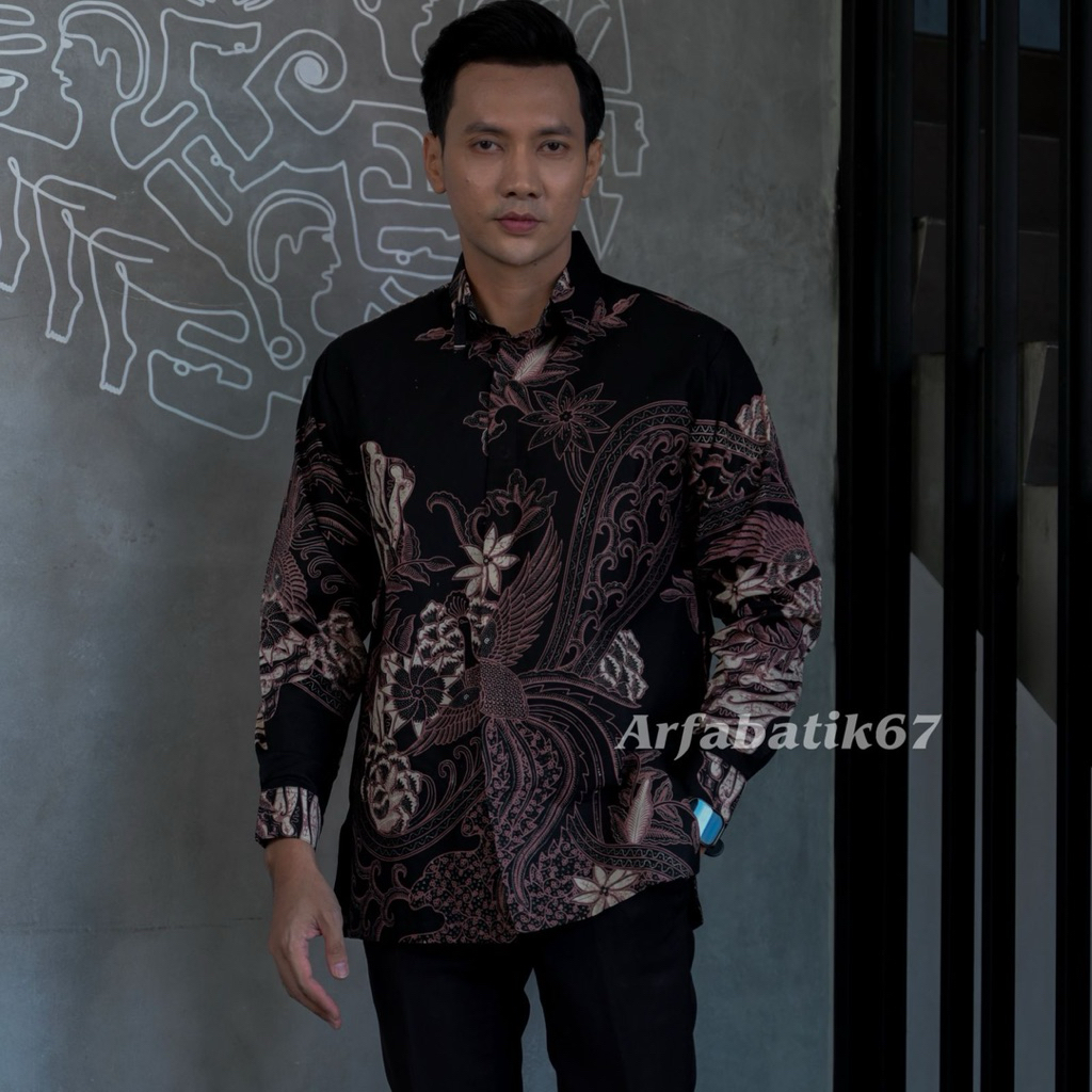 HITAM ROSE GOLD KEMEJA BATIK PRIA TANGAN PANJANG BAHAN KATUN PRIMA PREMIUM LAPIS FURING HERO READY S