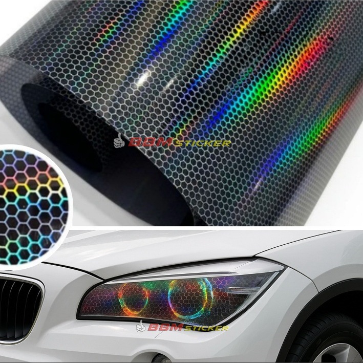 Stiker skotlet transparan pelangi motor mobil model sarang tawon stiker lampu mobil skotlet hybrid