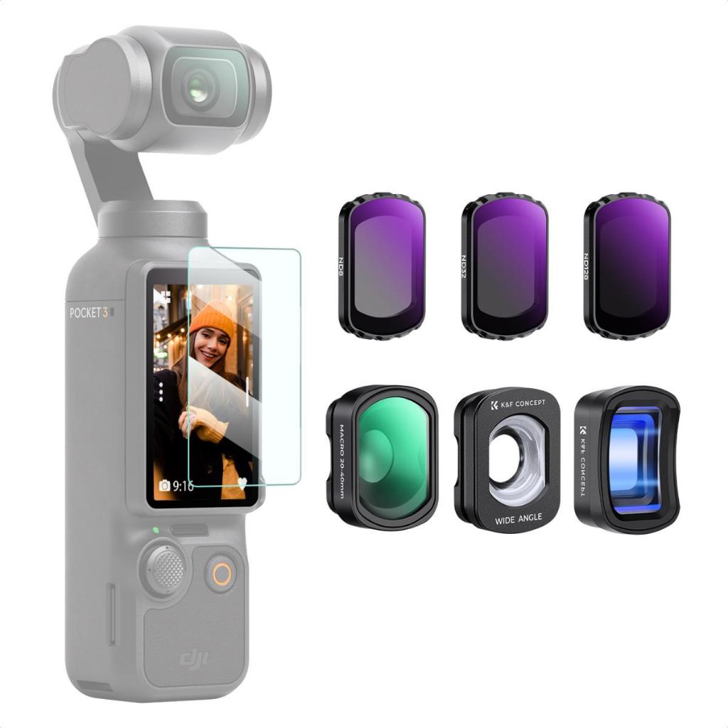 Filter Set DJI Osmo Pocket 3 K&F Concept 1.2X Anamorphic 10X Macro Lens Wide-Angle ND8 ND32 ND128