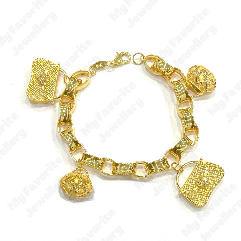 Gelang Emas Ring Plat Variasi Tas Kerawang Emas Asli Kadar 700 16K