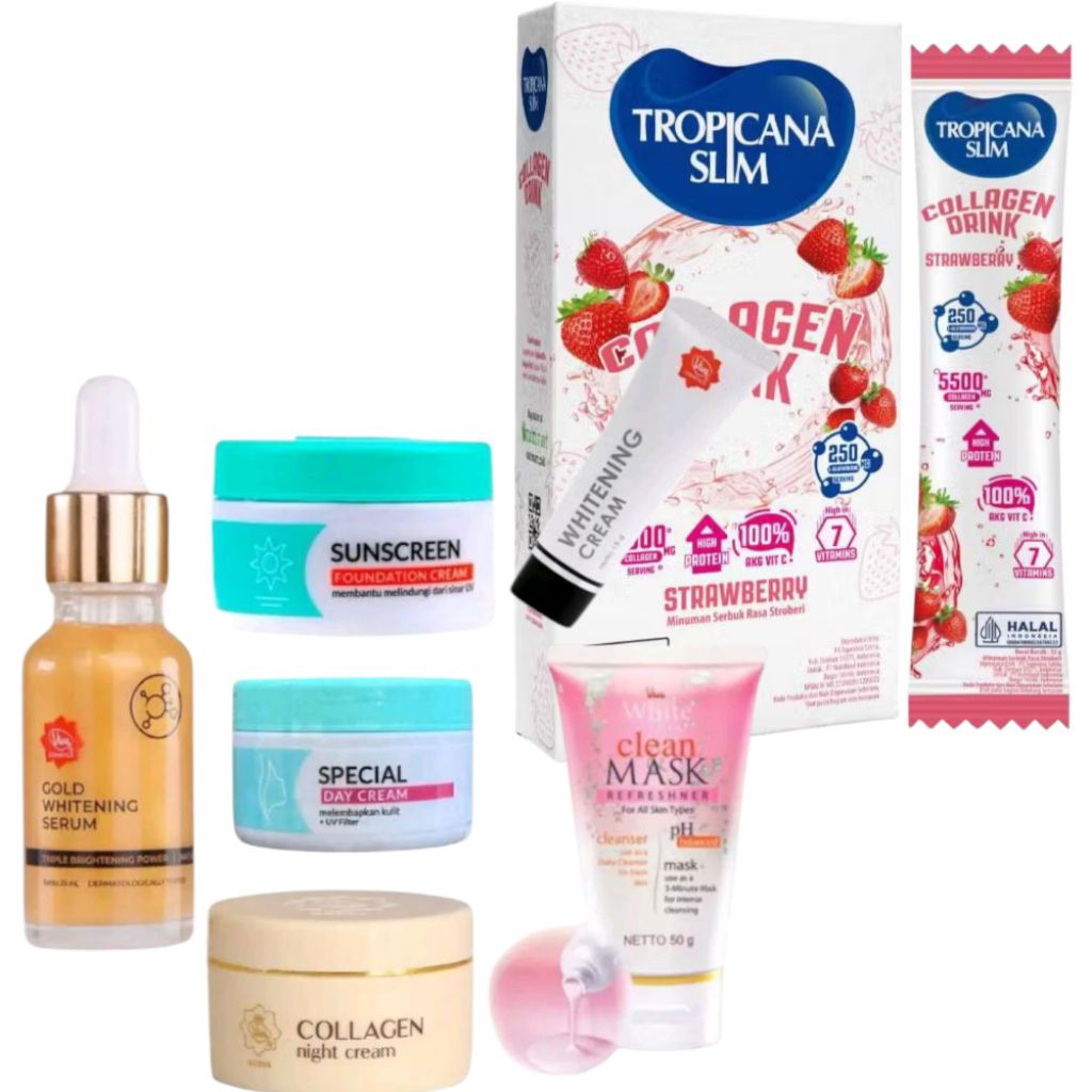Viva Paketan Skincare Wajah Glowing Putih Cerah Satu Set Lengkap Collagen drink minuman Mencerahkan 