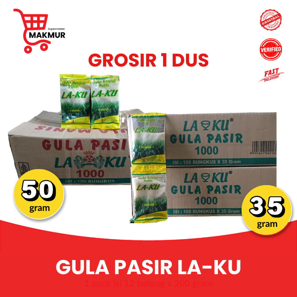 LA-KU Gula Pasir Laku 1 DUS (GROSIR) @35gr / @50gr --- Sugar Manis Enak 100% Original Berkualitas