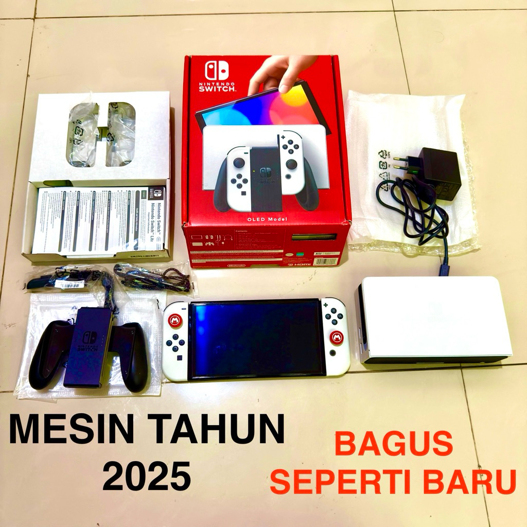 Nintendo Switch OLED OFW Warna Putih Tahun Mesin 2025 Second Like New Fullset Lengkap Bagus Normal L