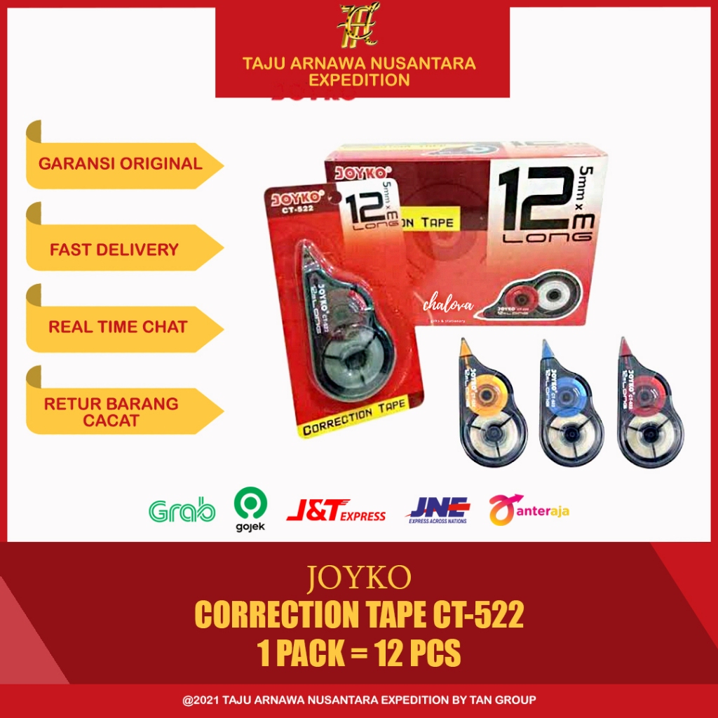 

CORRECTION TAPE JOYKO CT-522 (1PACK) / STIPO KERTAS JOYKO (1 PACK=12 PCS)