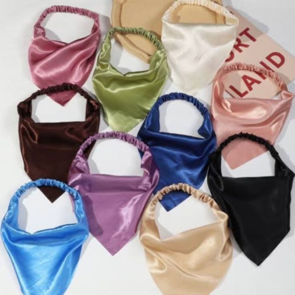 Bandana segitiga satin silk bando turban belakang karet