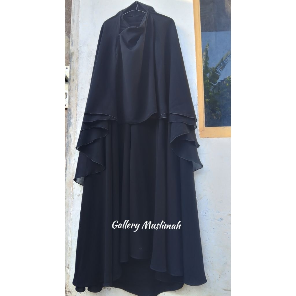 JILBAB SAFAR PURDAH FULL SIFON LEMBUT JETBLACK