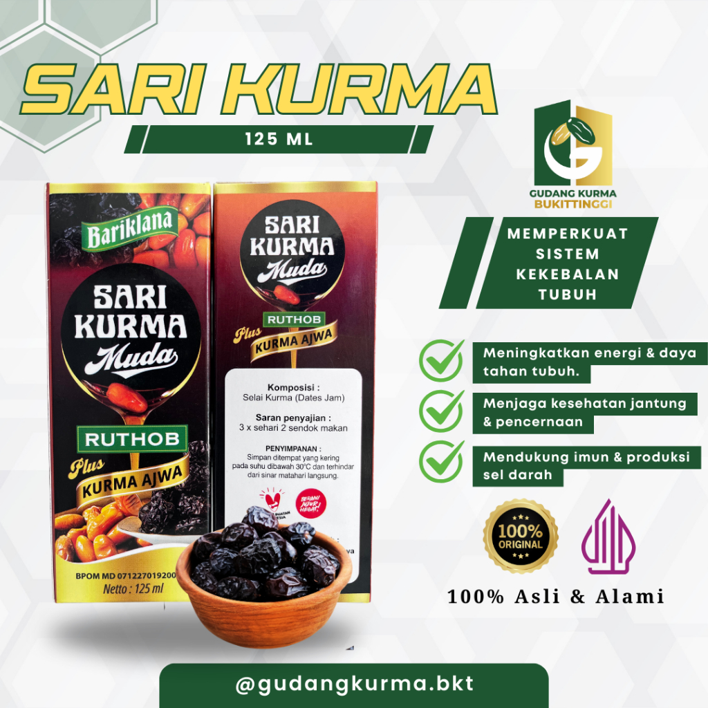 

Sari Kurma Muda Ruthob Plus Ajwa 125ml | 100% Original – Premium & Sehat