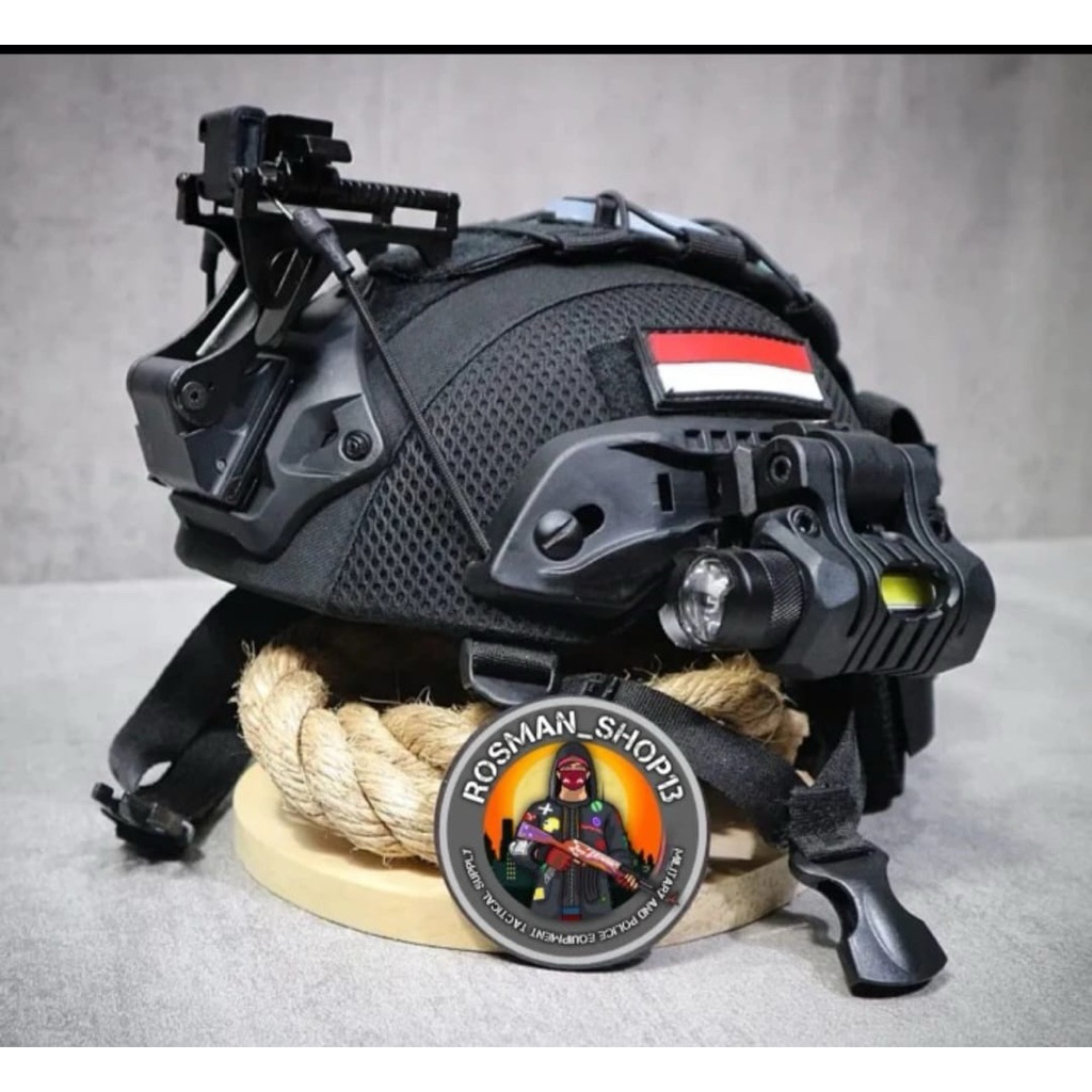 Helm tactical abs full aksesoris NVG dan holder senter led