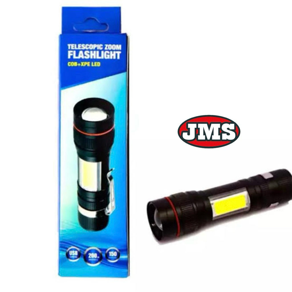 Telescopic zoom flashlight senter LED portabel