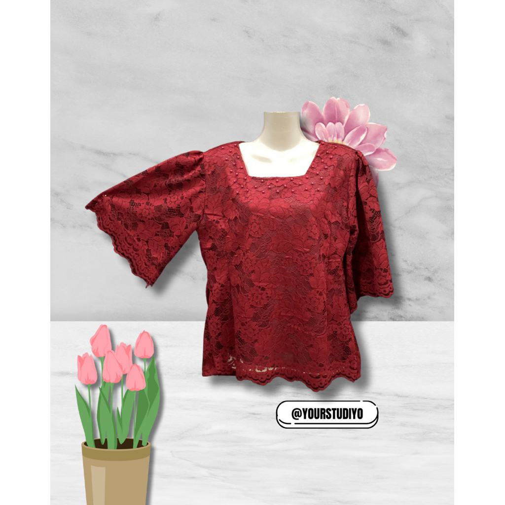 KY- Atasan Brokat Lengan Kembang /Kebaya Batak medan /Blouse Brokat Medan / Atasan Brokat Terlaris