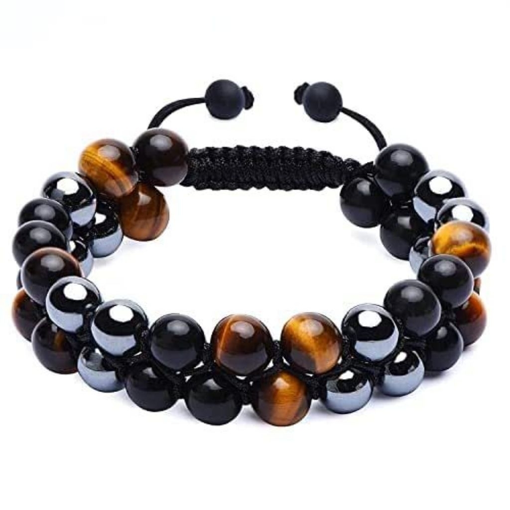 Gelang giok double segitiga / gelang pria wanita / gelang kombinasi tiger dan blustin silver / gelan