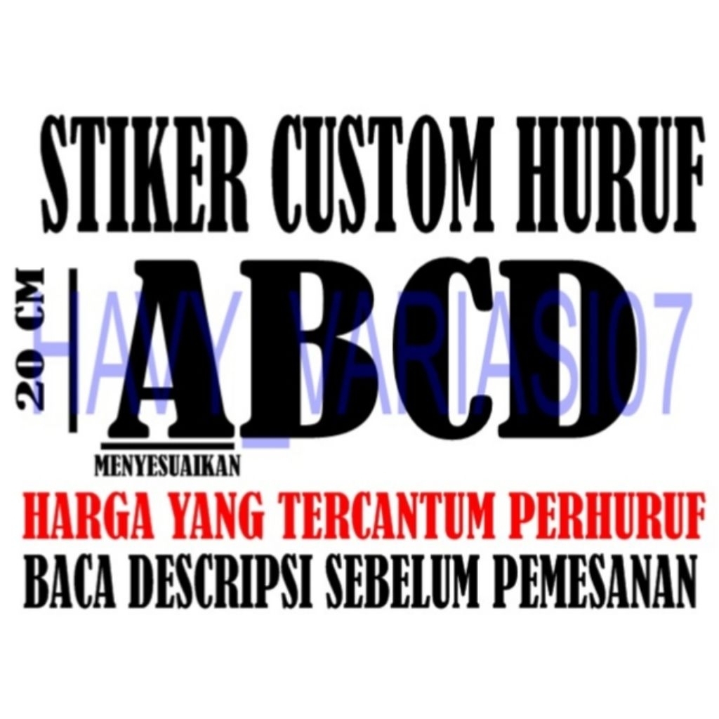 stiker cutting CUSTOM HURUF tinggi 20 cm