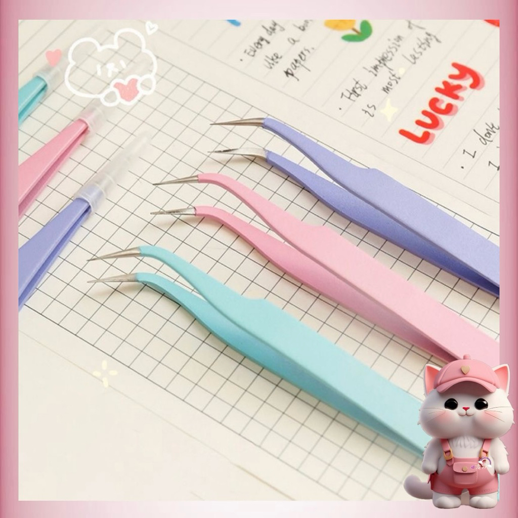 

Pinset Bengkok / Pinset Lurus / Tweezer Sticker / Macaron Tweezers Penjepit Stiker / Pinset Eyelash Multifungsi