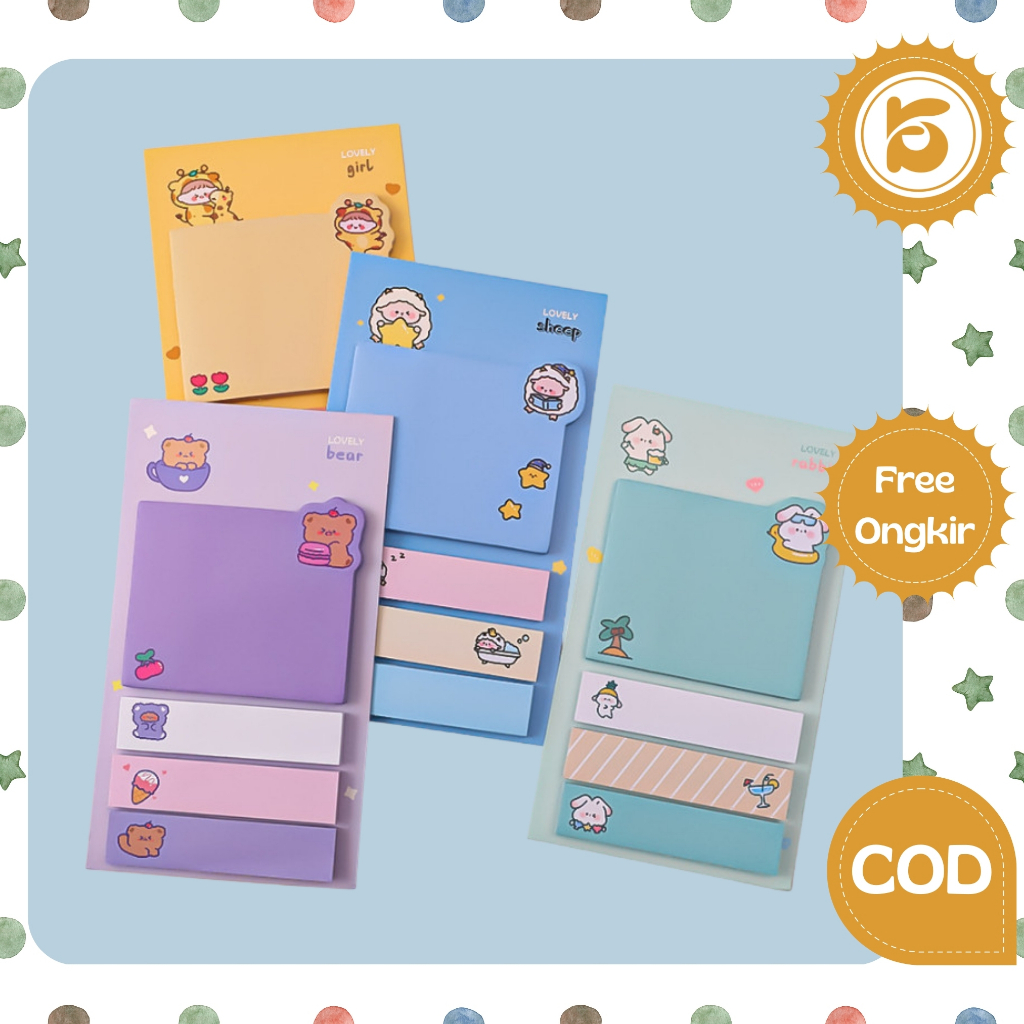 

KS Sticky notes set 4 in 1 karakter kartun lucu Kertas memo mini index note Schedule marker korean sekolah kantor pelajar