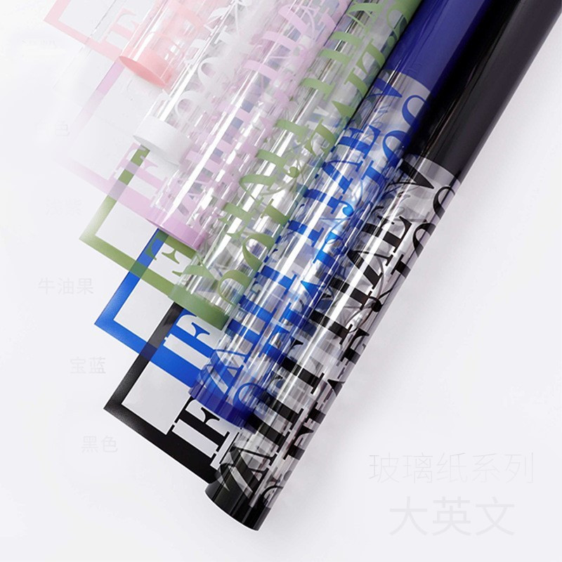 

20 LEMBAR Kertas Buket Bunga Flower Wrapping Bi Color Motif Tulisan Cellophane Transparan Bening Paper Florist KB6124