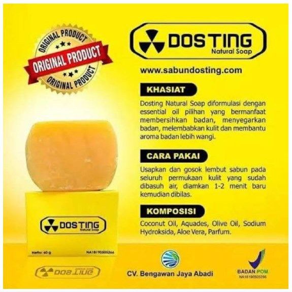[BPOM] SABUN DOSTING NATURAL SOAP WHITENING 60gr ORIGINAL 100% / DOSTING KUNING ASLI / SABUN MANDI
