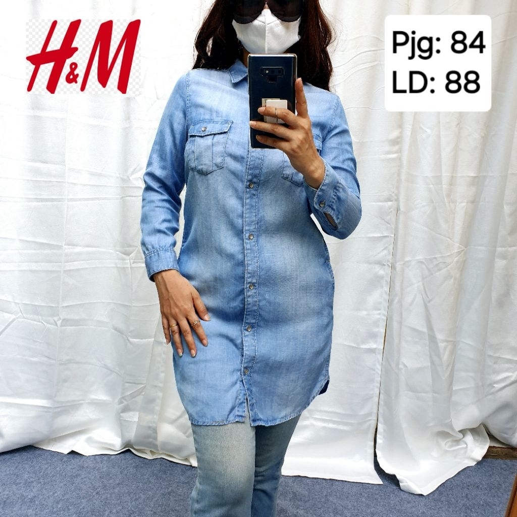 H&M Denim Tunik Atasan Kemeja Panjang Lengan Panjang Wanita