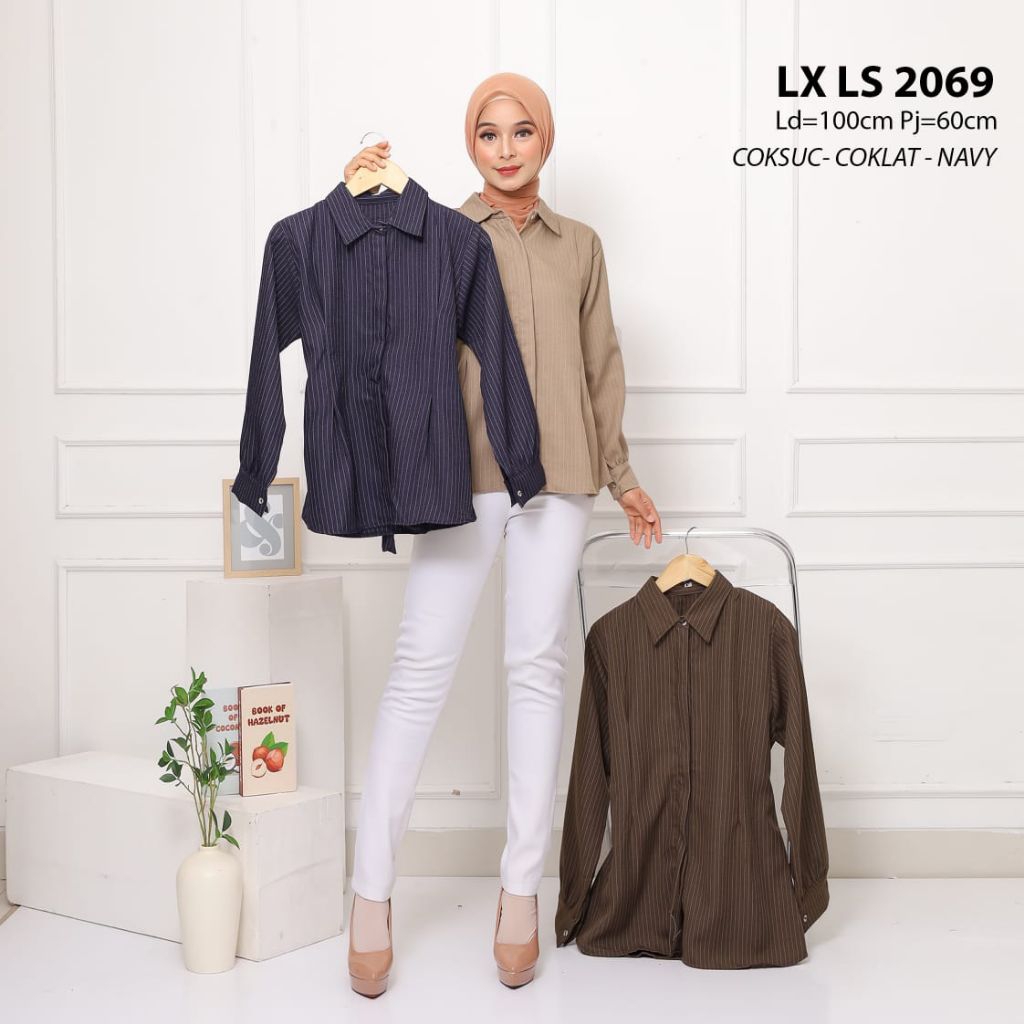 KEMEJA KATUN WANITA DEWASA LENGAN PANJANG GARIS GARIS (ZT 0308)