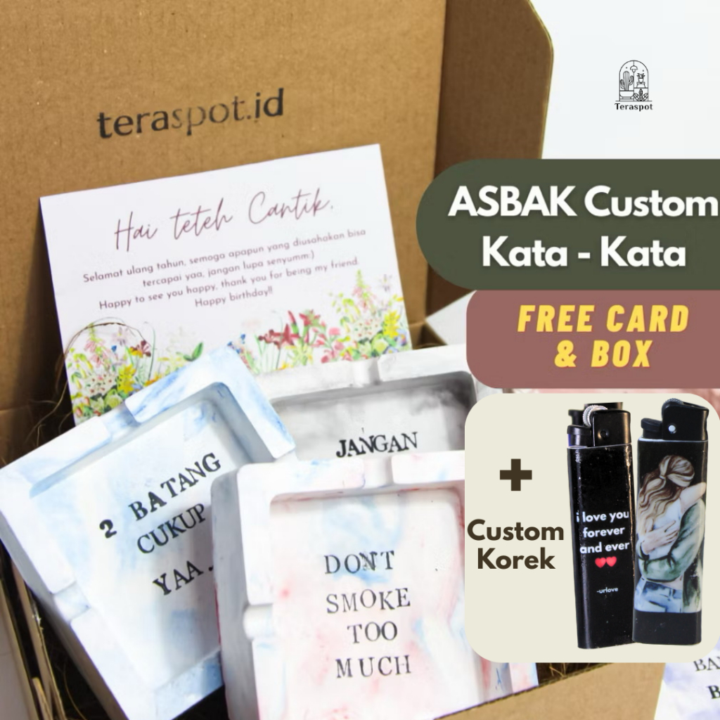 Asbak & Korek Custom Tulisan dan Foto / Gambar Free Box dan Custom Card - Hadiah / Gift Birthday