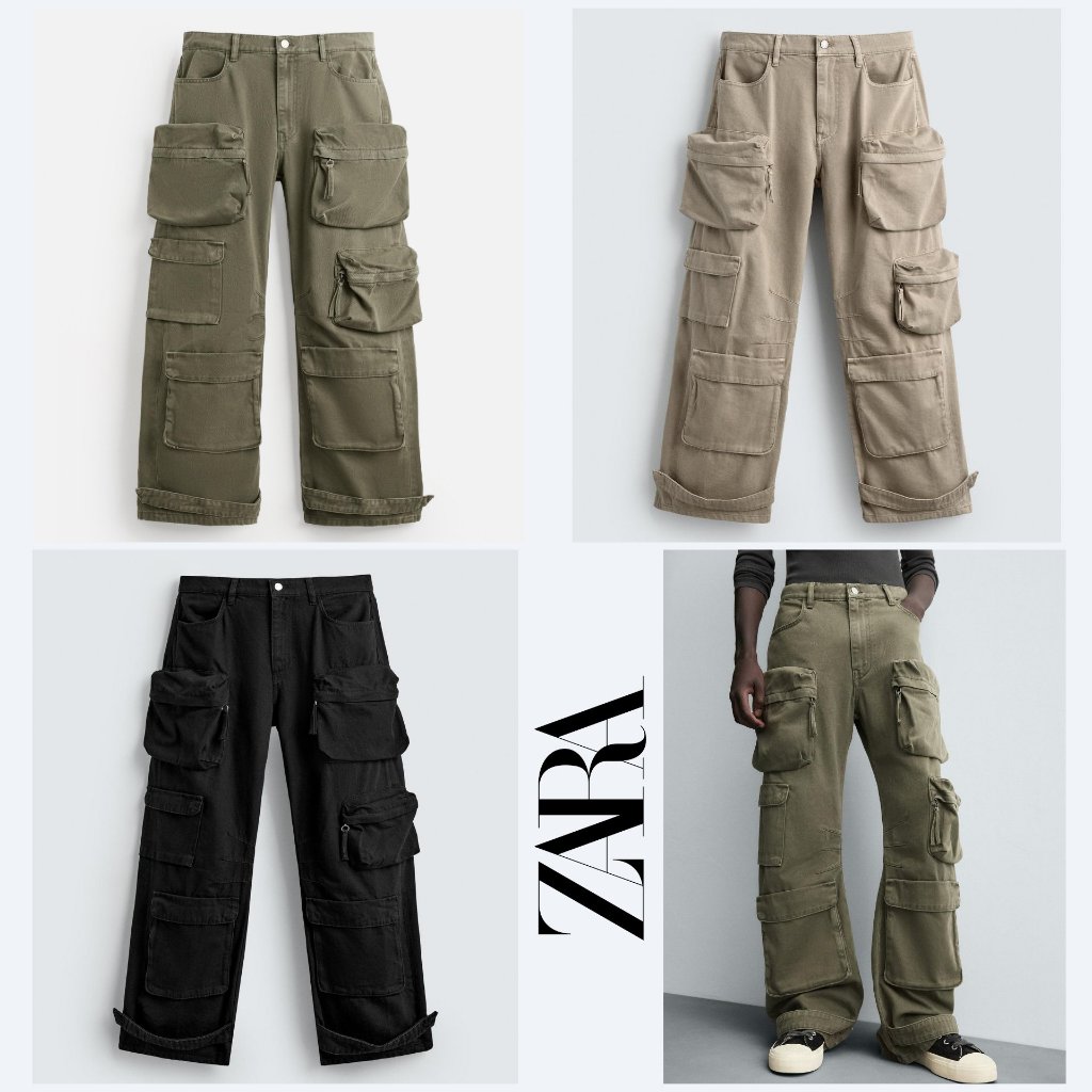 Zara Celana Panjang Denim Kargo Pria Original Jeans Cargo Denim Trouser With Pocket Cowok Laki Laki 
