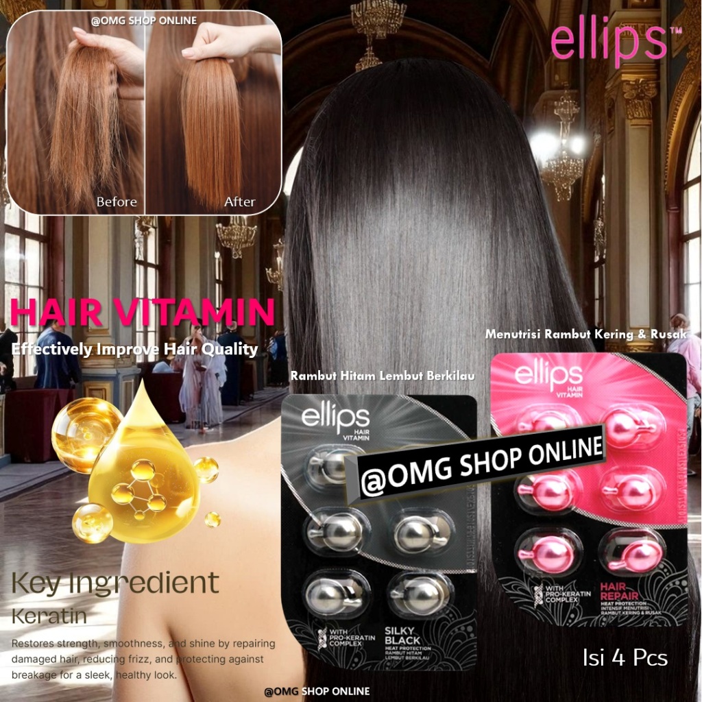 4 Capsules - ELLIPS Vitamin Rambut Rontok dan Kering Pink & Hitam BPOM Halal / Serum Rambut Hair Vit
