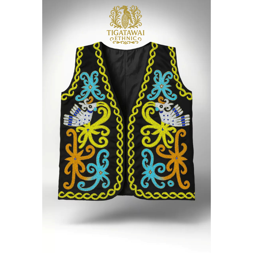 Tigatawai Ethnic - Baju Rompi Manik Pria Adat Dayak Kenyah Kalimantan
