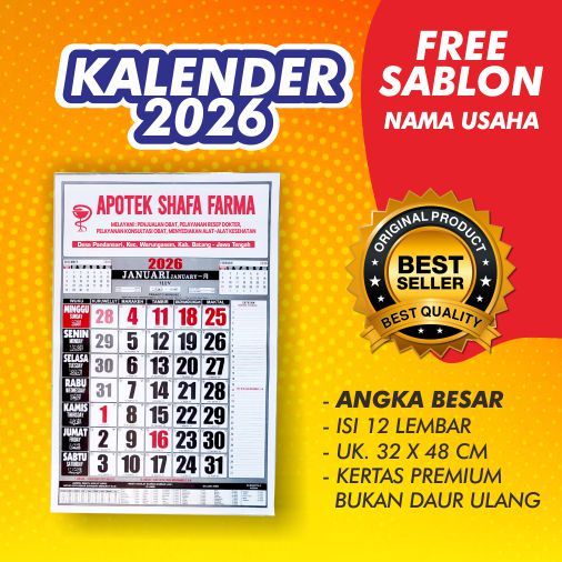 KALENDER  TAHUN 22026 / KALENDER 12 LEMBAR / GRATIS SABLON NAMA USAHA