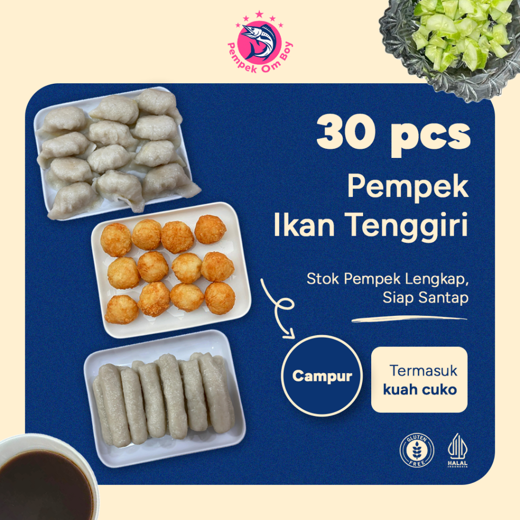 

Pempek Palembang 30pcs Ikan Tenggiri Asli Enak Isi Lenjer Telor Adaan Halal MUI