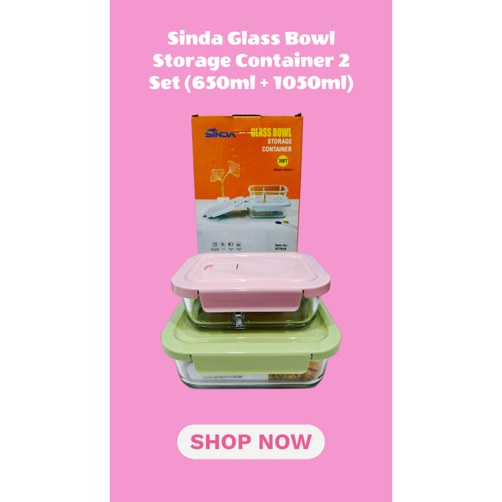 Sinda Storage Kotak Penyimpanan Kontainer Makanan Bekal Kaca Kotak Tempat Makan Kaca Glass Food Cont