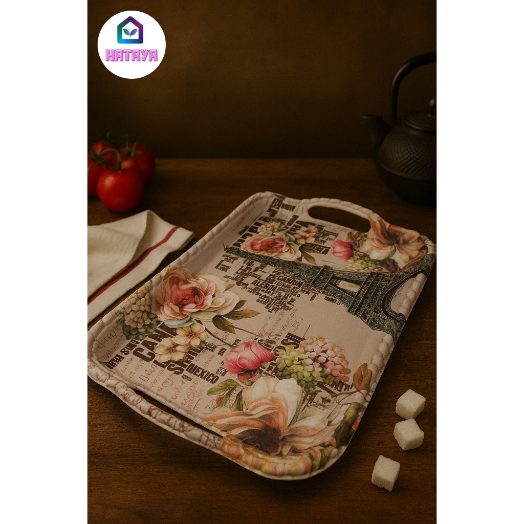 HATAYASHOP - Baki Motif Besar Melamin Dengan Desain Bunga-Nampan Serbaguna Tahan Panas & Tahan Lama