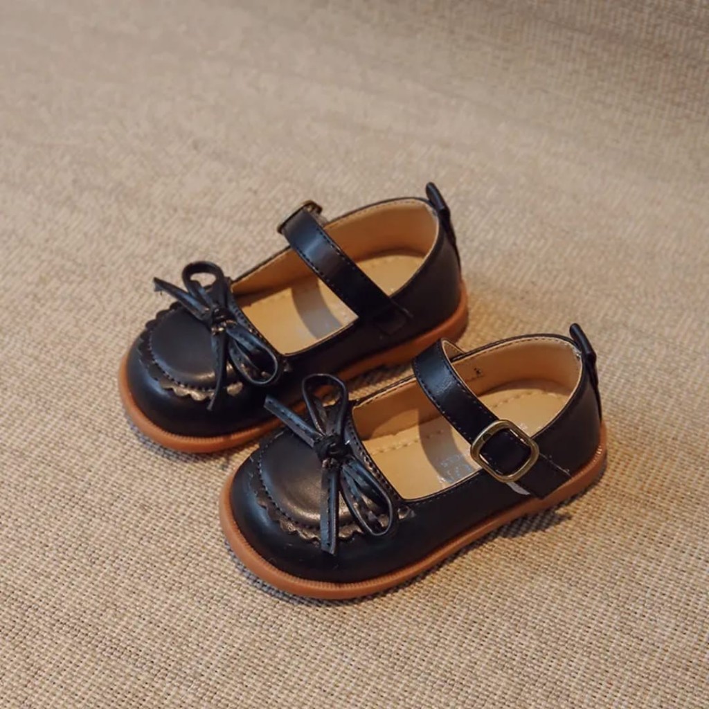 sepatu flat anak perempuan hitam putih premium / sepatu balet anak perempuan / sepatu anak sekolah /