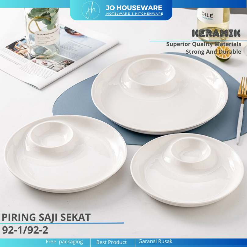 Piring keramik sekat bulat hotelware /  piring saji keramik ada tempat sambal 92JH