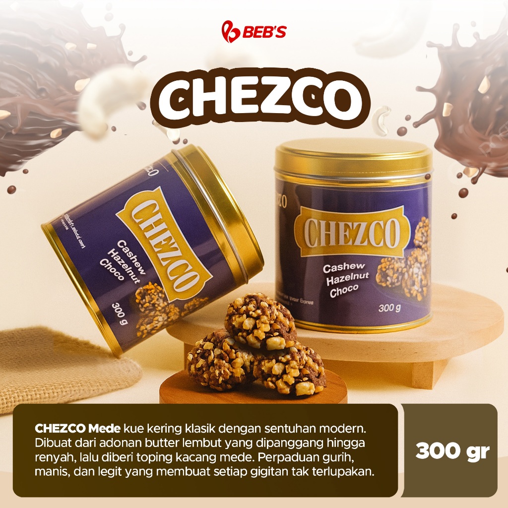 

CHEZCO Cheese Cashew Hazelnut Choco 300 Gram | Cemilan Cokelat Kacang Keju Favorite Crispy Crunchy