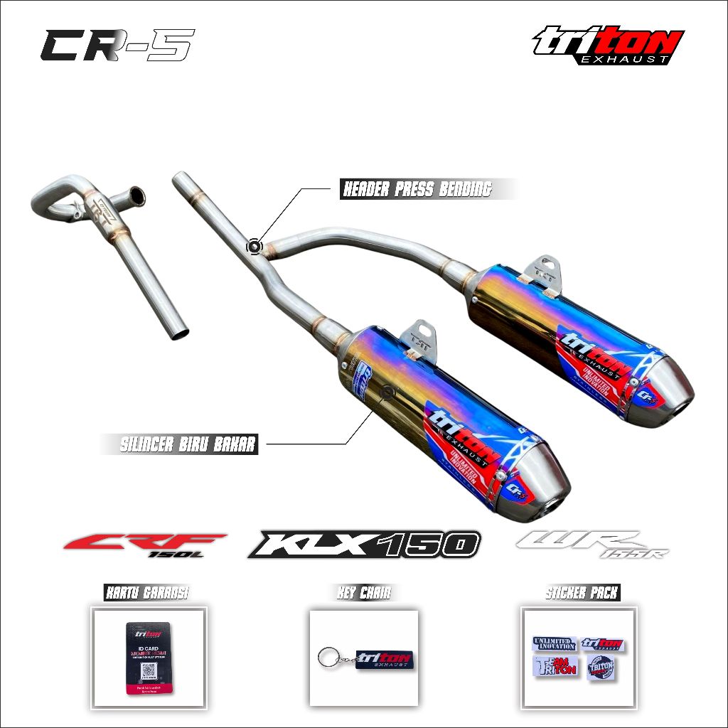 Knalpot Racing CRF150L WR155 KLX150 D-Tracker TRITON CR-5 Double Muffler PNP Suara Gahar