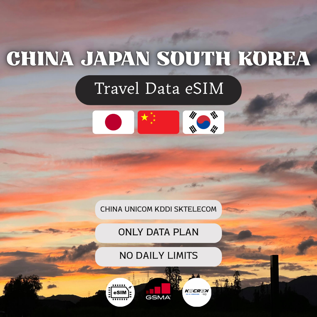 ESIM CHINA JAPAN SOUTH KOREA TRAVEL ROAMING