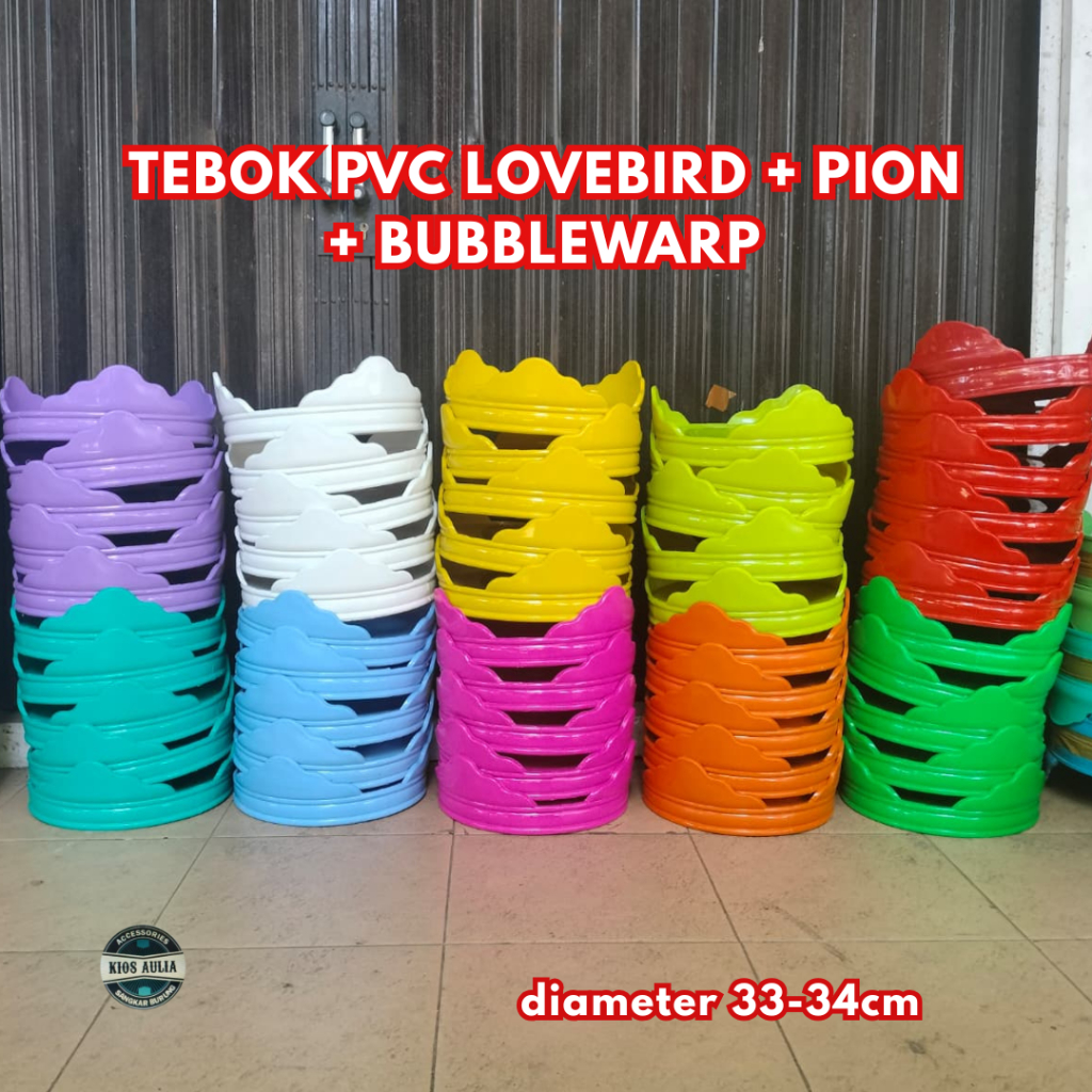 TEBOK PVC LOVEBIRD WARNA + PION + BUBBLEWARP TEBAL ANTI PECAH PREMIUM ALAS WADAH SANGKAR KANDANG BUR