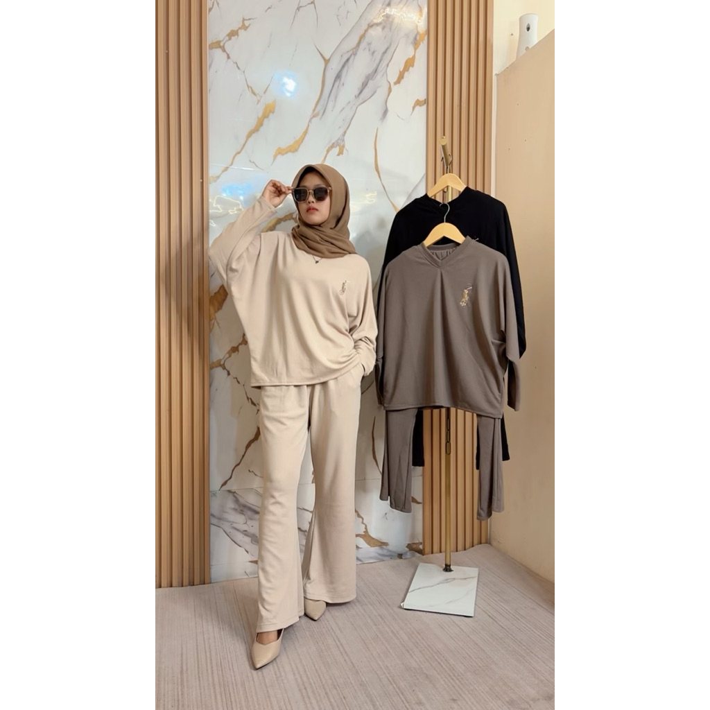 One Set Celana Cutbray Bordiran Polo// Set Baju Muslim//Set Celana Cutbray//Set kekinian//