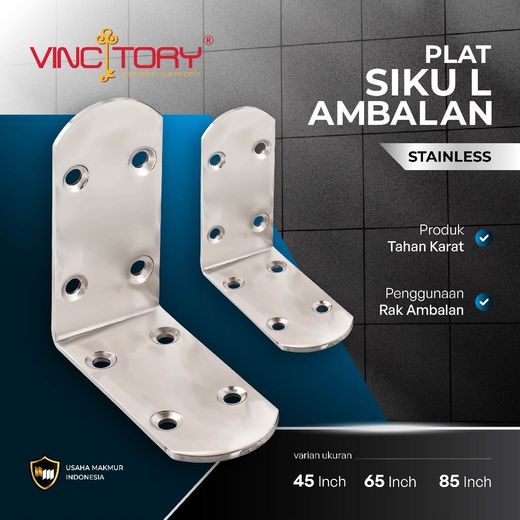 PLAT Siku L Stainless Tebal 2.2mm Model Lebar VINCITORY | Siku L Stainless Kuat Dan Tebal