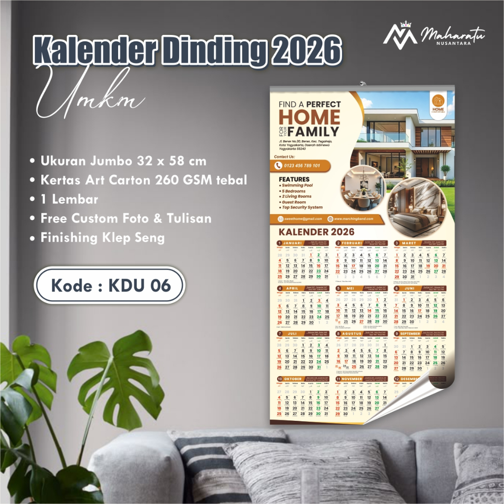

Cetak Kalender 2026 Tebal - Custom Foto , Nama, Logo Usaha - Kalender Dinding UMKM - KDU 1PLY