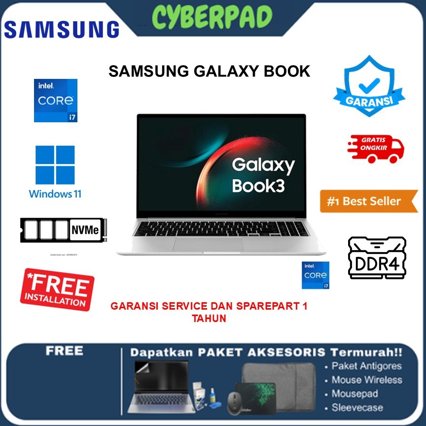 Laptop SAMSUNG GALAXY BOOK4 15 CORE I7 150U 16GB 512GB W11 15.6FHD SLV New Garansi