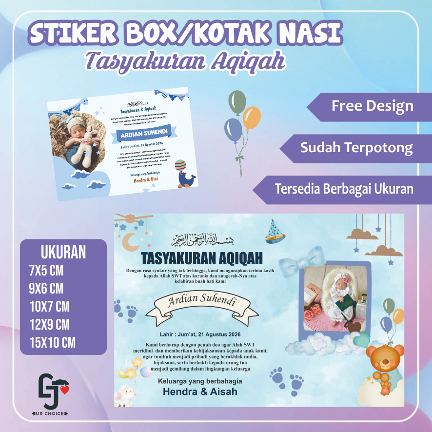 STIKER TASYAKURAN AQIQAH/STIKER KOTAK NASI/STIKER BONTAK TASYAKURAN AQIQAH