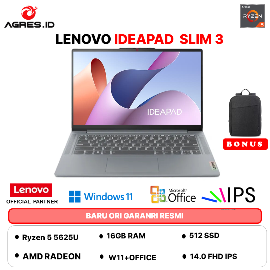 LENOVO IDEAPAD SLIM 3 14 RYZEN 5 5625U 16GB 512GB W11+OHS+M365B 14.0FHD IPS BLIT 2Y PREM GREY -90ID