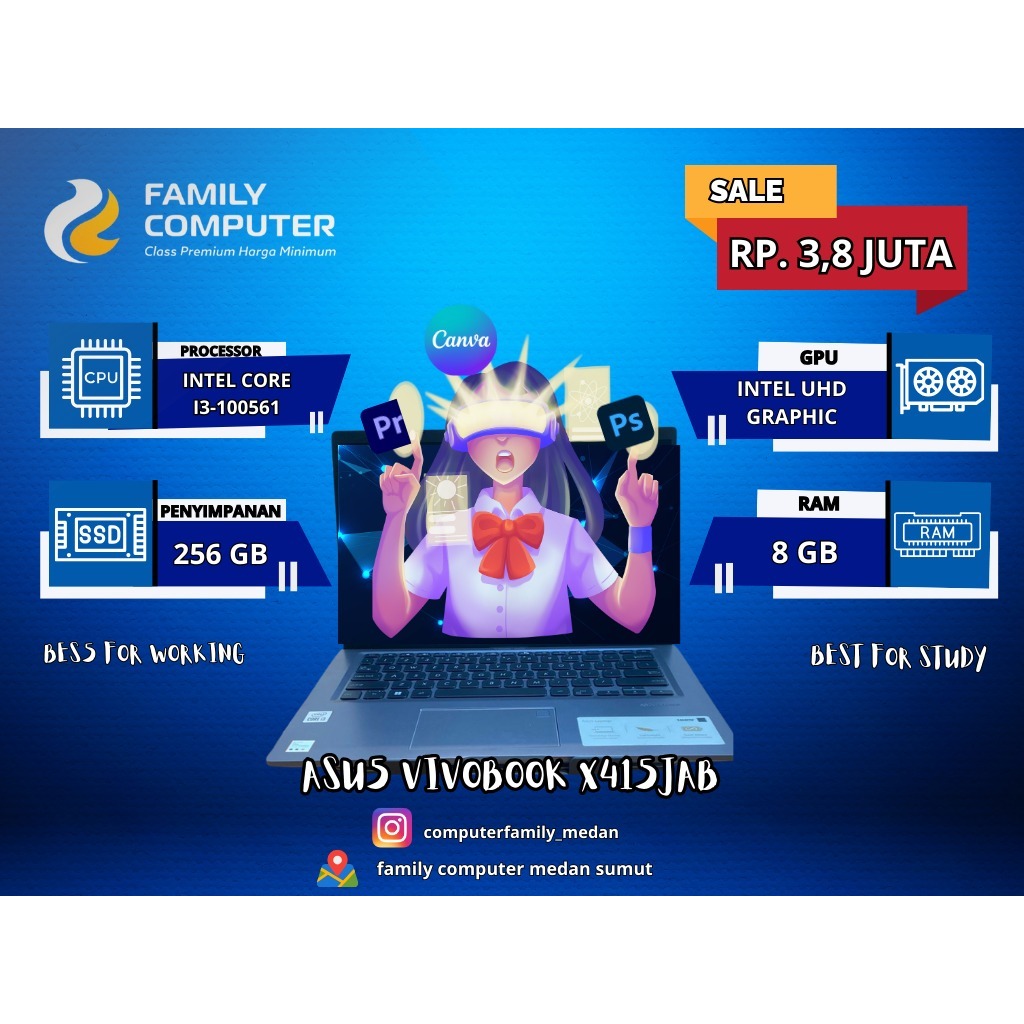 ASUS VIVOBOOK X415JAB | INTEL CORE 13-100561 | RAM 8 GB | SSD 256GB