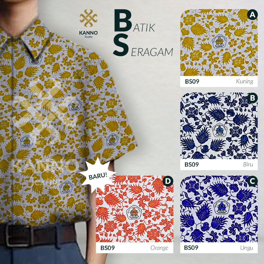 KAIN BATIK SERAGAM SEKOLAH PAUD BAHAN BSY SANWOS BS09 WARNA BIRU/UNGU/KUNING/TOSCA/ORANYE
