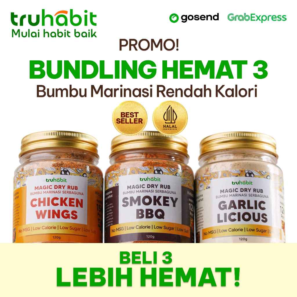 

(PROMO BUNDLING 3) - TRUHABIT, Magic Dry Rub | Bumbu Diet | Bumbu Instan | Dry Rub Bumbu Marinasi Ayam & Daging Diet | Bumbu Dapur Bubuk Lengkap Tanpa MSG & Pengawet | Rendah Kalori