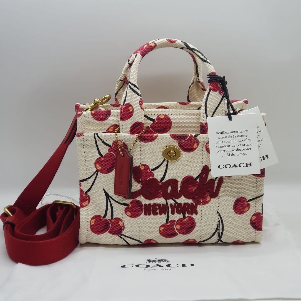 coach mini cargo 20 canvas cherry print tote bag