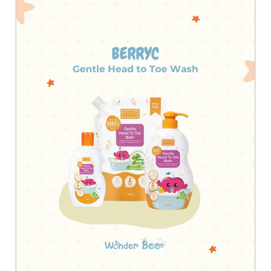 BerryC Gentle Head to Toe Wash Baby 200ML/800ML/Refil 1000ML Body Wash Shampoo Sabun Cair Sampo Bayi