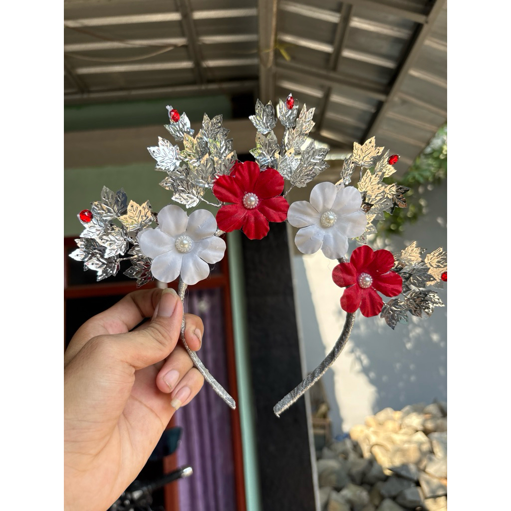 Mahkota Bando Bunga Merah Putih Anak Dan Dewasa